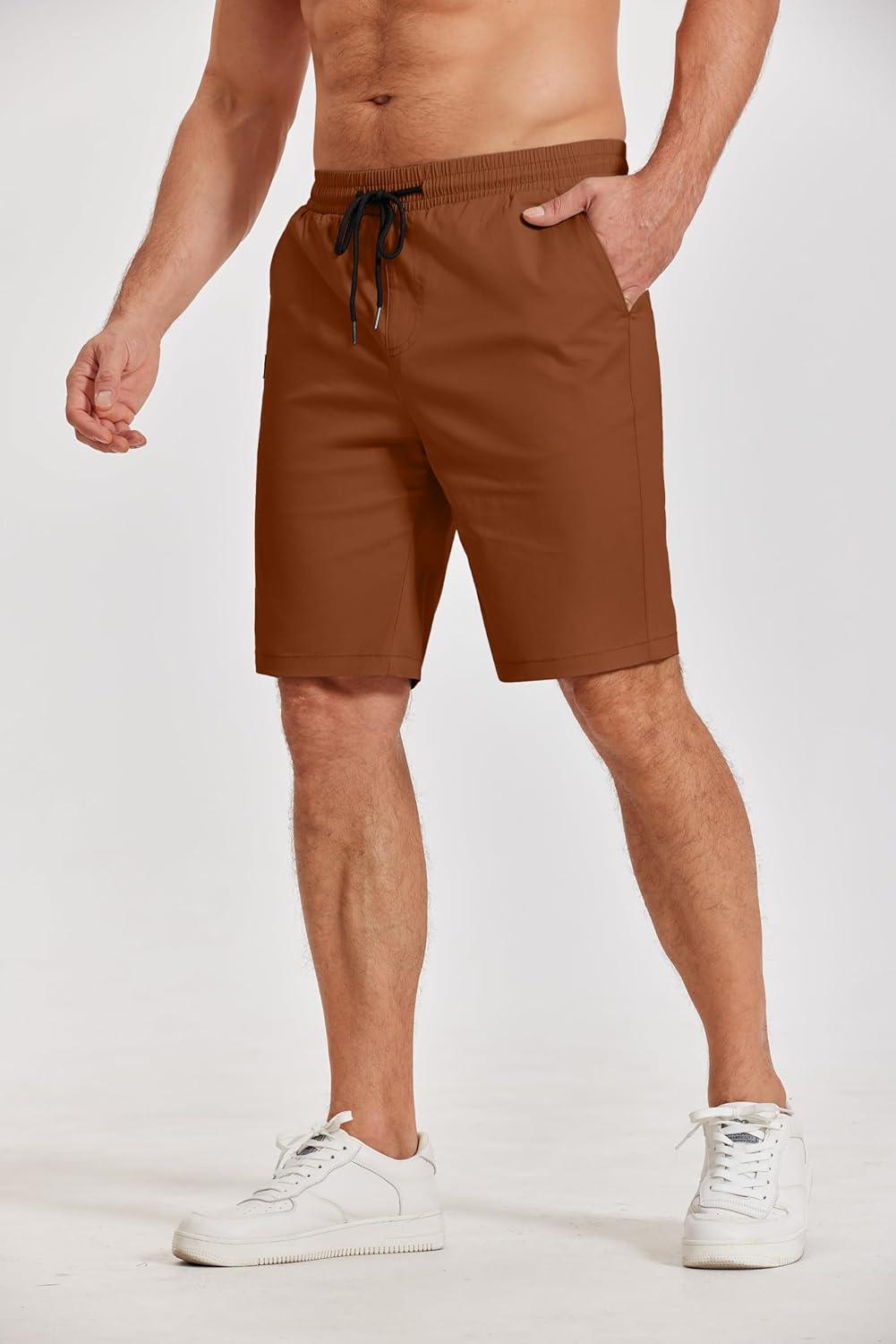 imageCOOFANDY Mens Casual Shorts Cotton Elastic Waist Drawstring Shorts Lightweight Summer Beach ShortsAbrown2