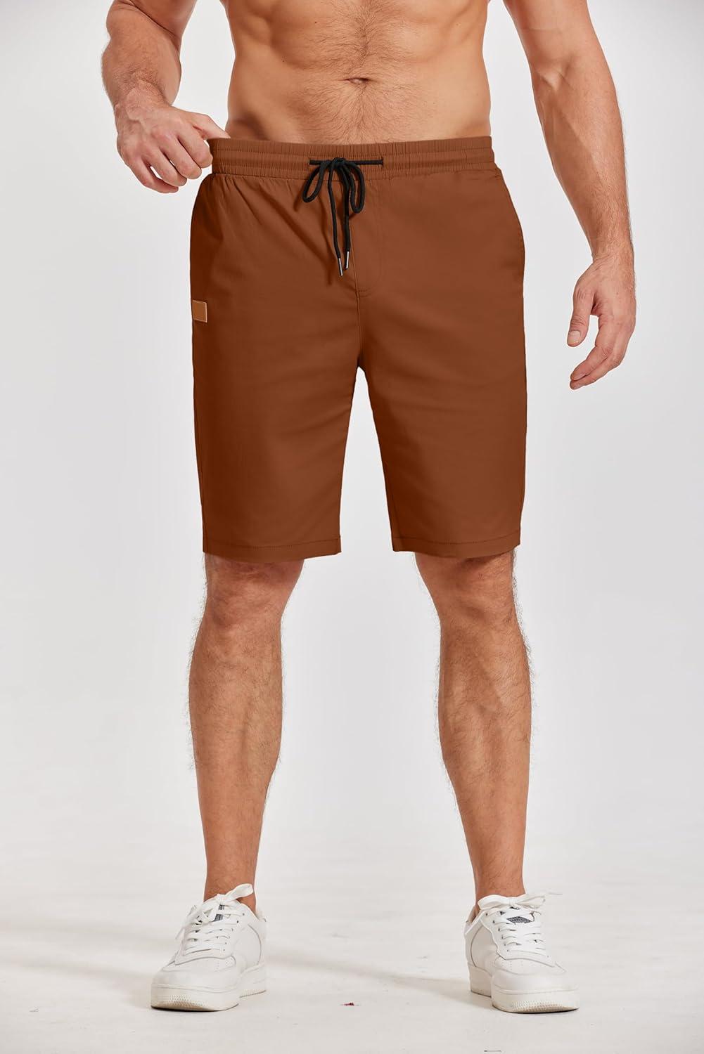 imageCOOFANDY Mens Casual Shorts Cotton Elastic Waist Drawstring Shorts Lightweight Summer Beach ShortsAbrown2
