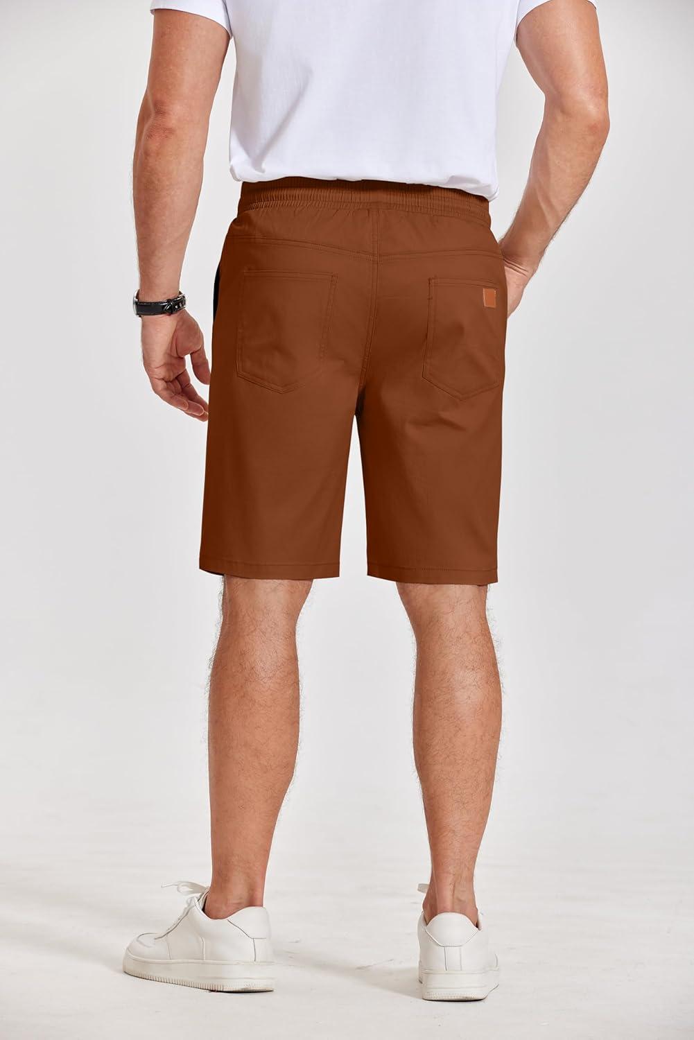 imageCOOFANDY Mens Casual Shorts Cotton Elastic Waist Drawstring Shorts Lightweight Summer Beach ShortsAbrown2