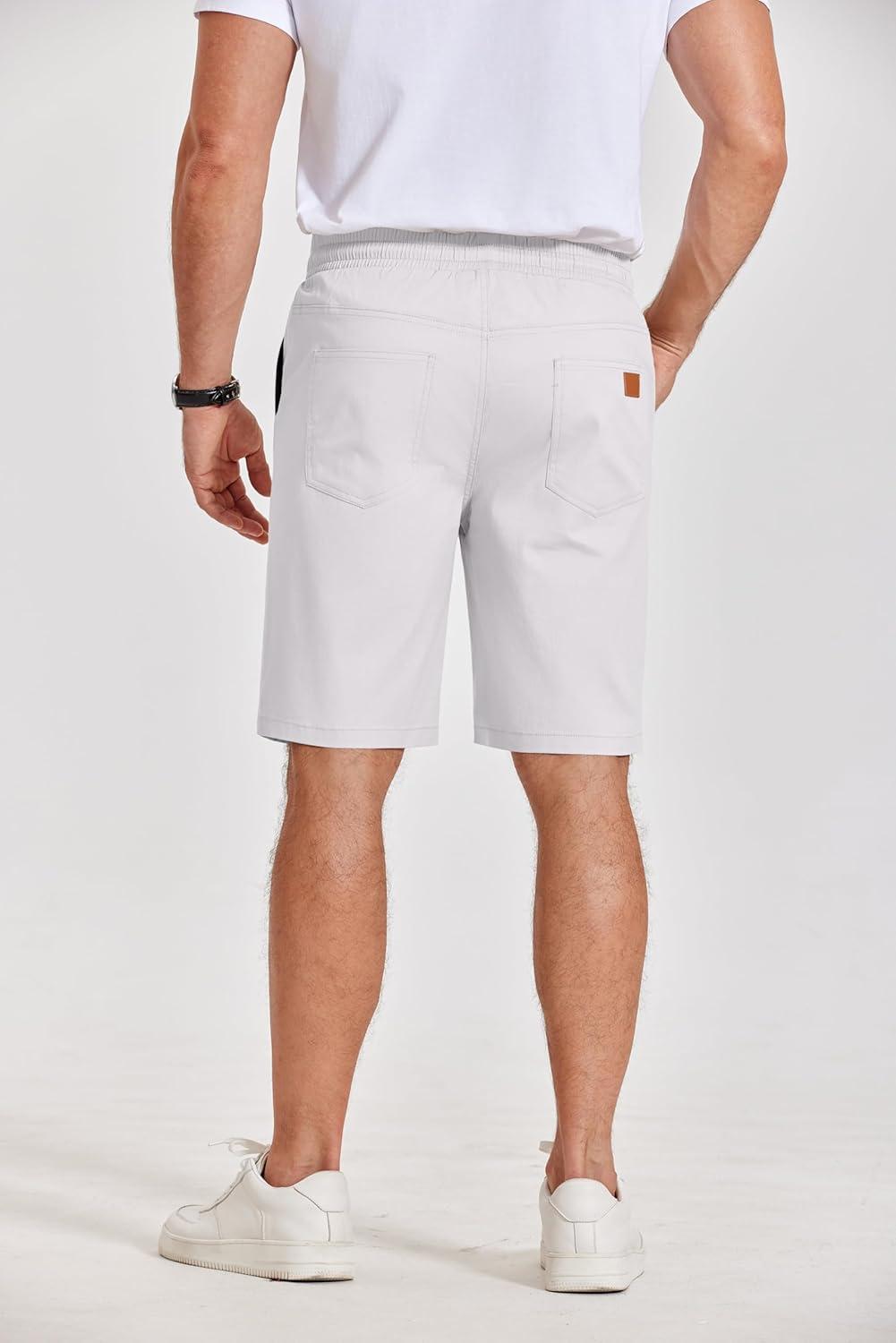 imageCOOFANDY Mens Casual Shorts Cotton Elastic Waist Drawstring Shorts Lightweight Summer Beach ShortsAwhite