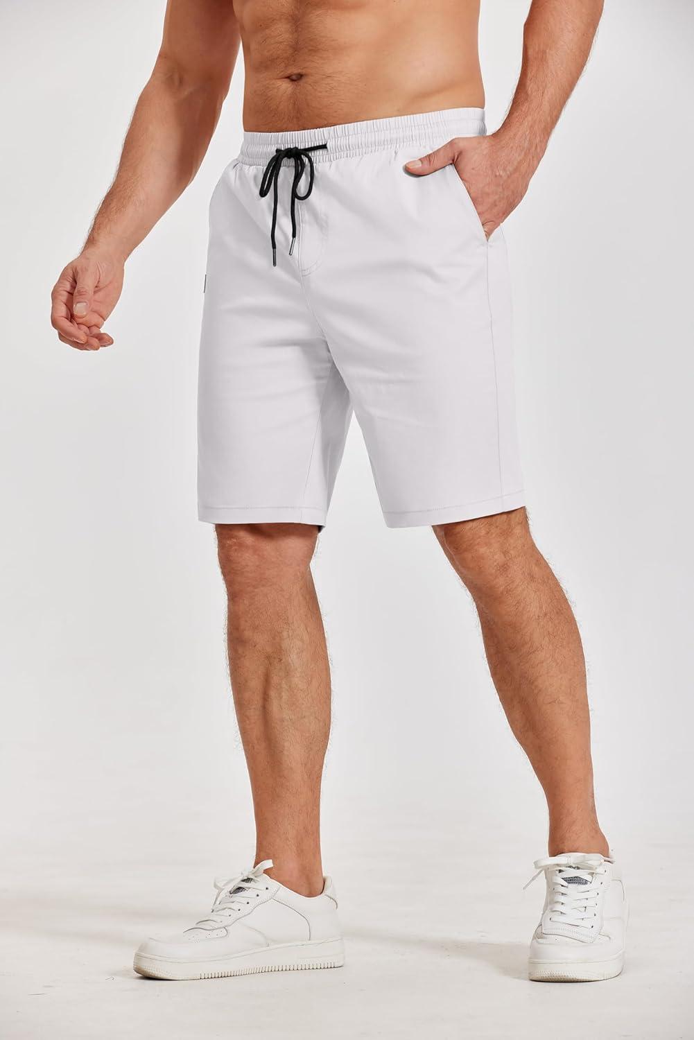 imageCOOFANDY Mens Casual Shorts Cotton Elastic Waist Drawstring Shorts Lightweight Summer Beach ShortsAwhite