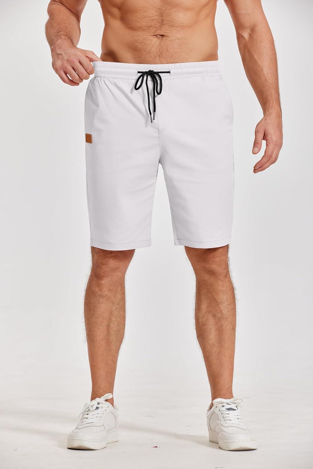 imageCOOFANDY Mens Casual Shorts Cotton Elastic Waist Drawstring Shorts Lightweight Summer Beach ShortsAwhite