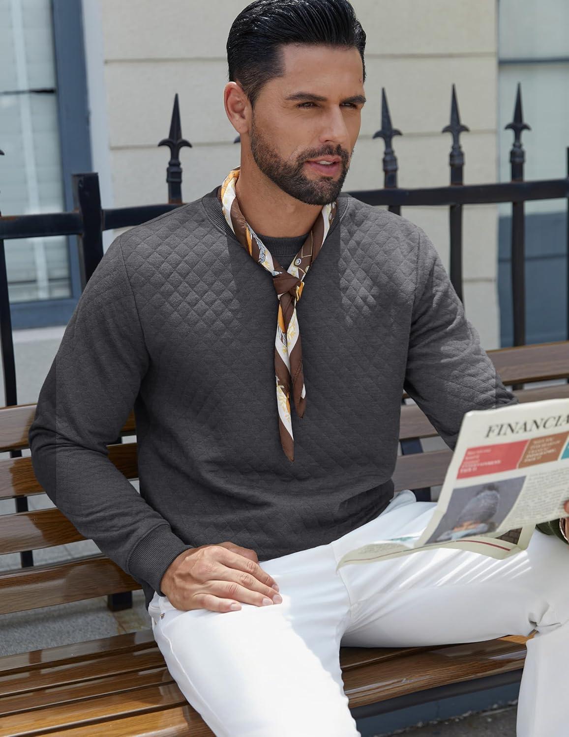 imageCOOFANDY Mens Crewneck Sweatshirt Geometric Texture Casual Long Sleeve Sweatshirts Fashion Pullover ShirtsDark Grey