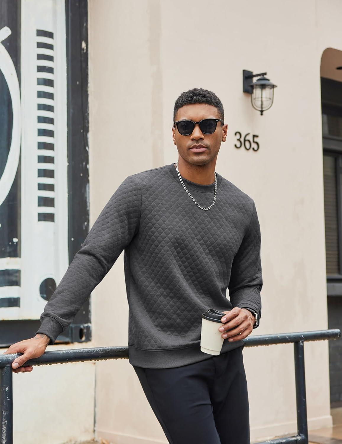 imageCOOFANDY Mens Crewneck Sweatshirt Geometric Texture Casual Long Sleeve Sweatshirts Fashion Pullover ShirtsDark Grey