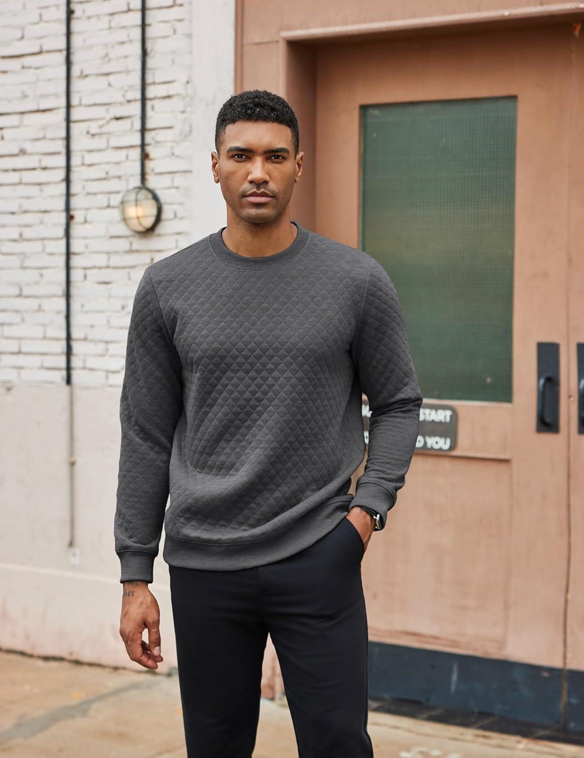 imageCOOFANDY Mens Crewneck Sweatshirt Geometric Texture Casual Long Sleeve Sweatshirts Fashion Pullover ShirtsDark Grey