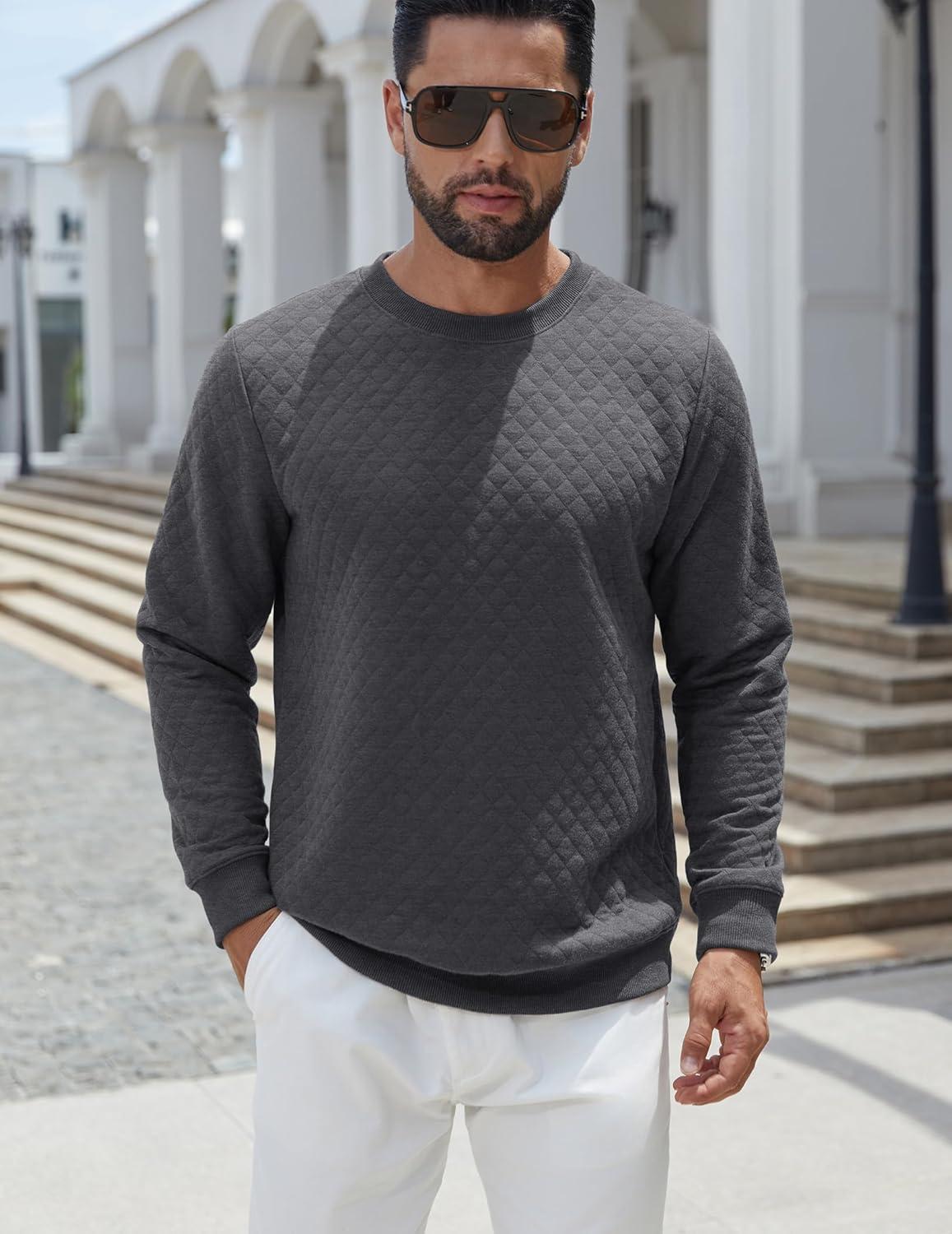 imageCOOFANDY Mens Crewneck Sweatshirt Geometric Texture Casual Long Sleeve Sweatshirts Fashion Pullover ShirtsDark Grey