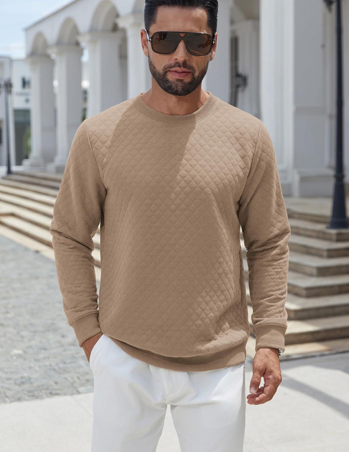 imageCOOFANDY Mens Crewneck Sweatshirt Geometric Texture Casual Long Sleeve Sweatshirts Fashion Pullover ShirtsKhaki