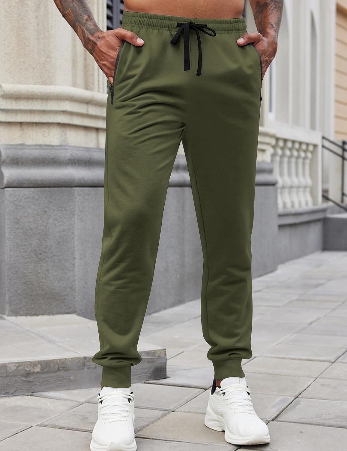 imageCOOFANDY Mens Joggers Drawstring Jogger Sweatpants with Zipper Pockets Lightweight Slim Fit Athletic Track PantsArmy Green