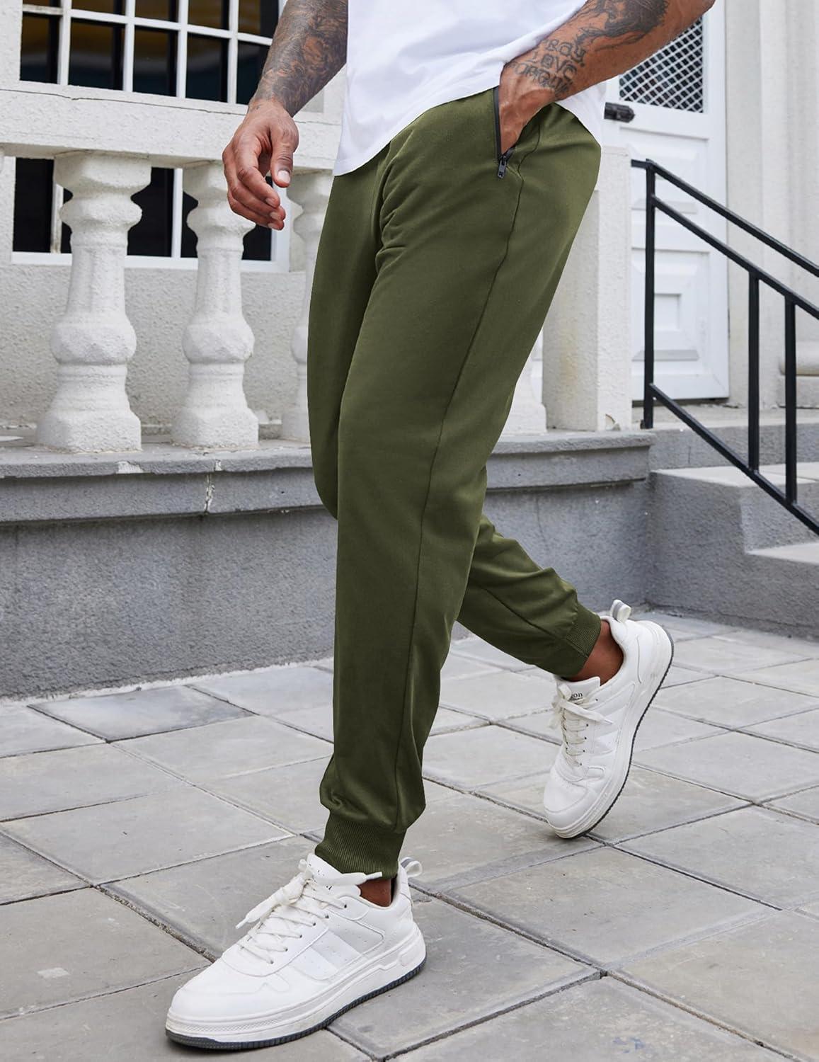 imageCOOFANDY Mens Joggers Drawstring Jogger Sweatpants with Zipper Pockets Lightweight Slim Fit Athletic Track PantsArmy Green