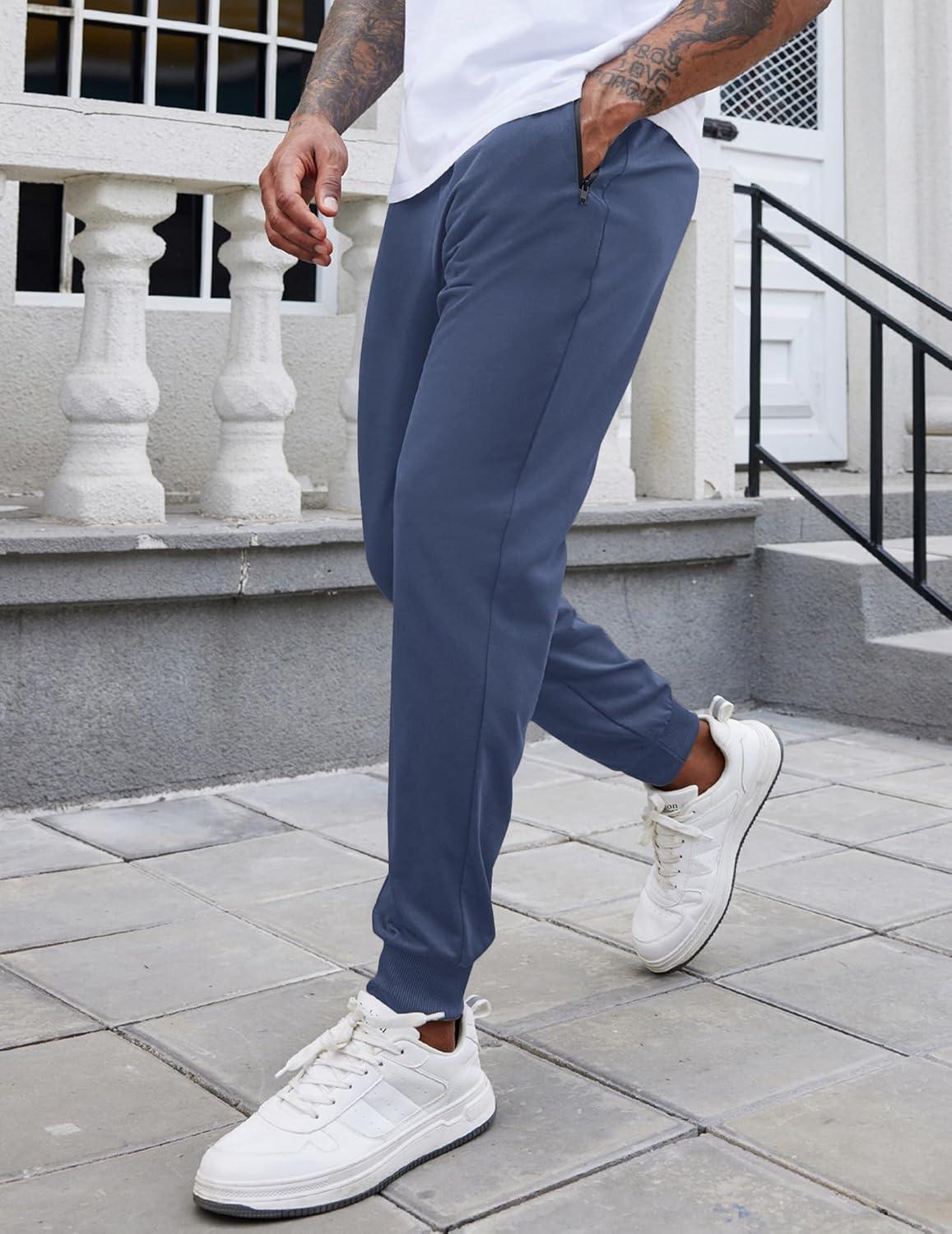 imageCOOFANDY Mens Joggers Drawstring Jogger Sweatpants with Zipper Pockets Lightweight Slim Fit Athletic Track PantsGray Blue