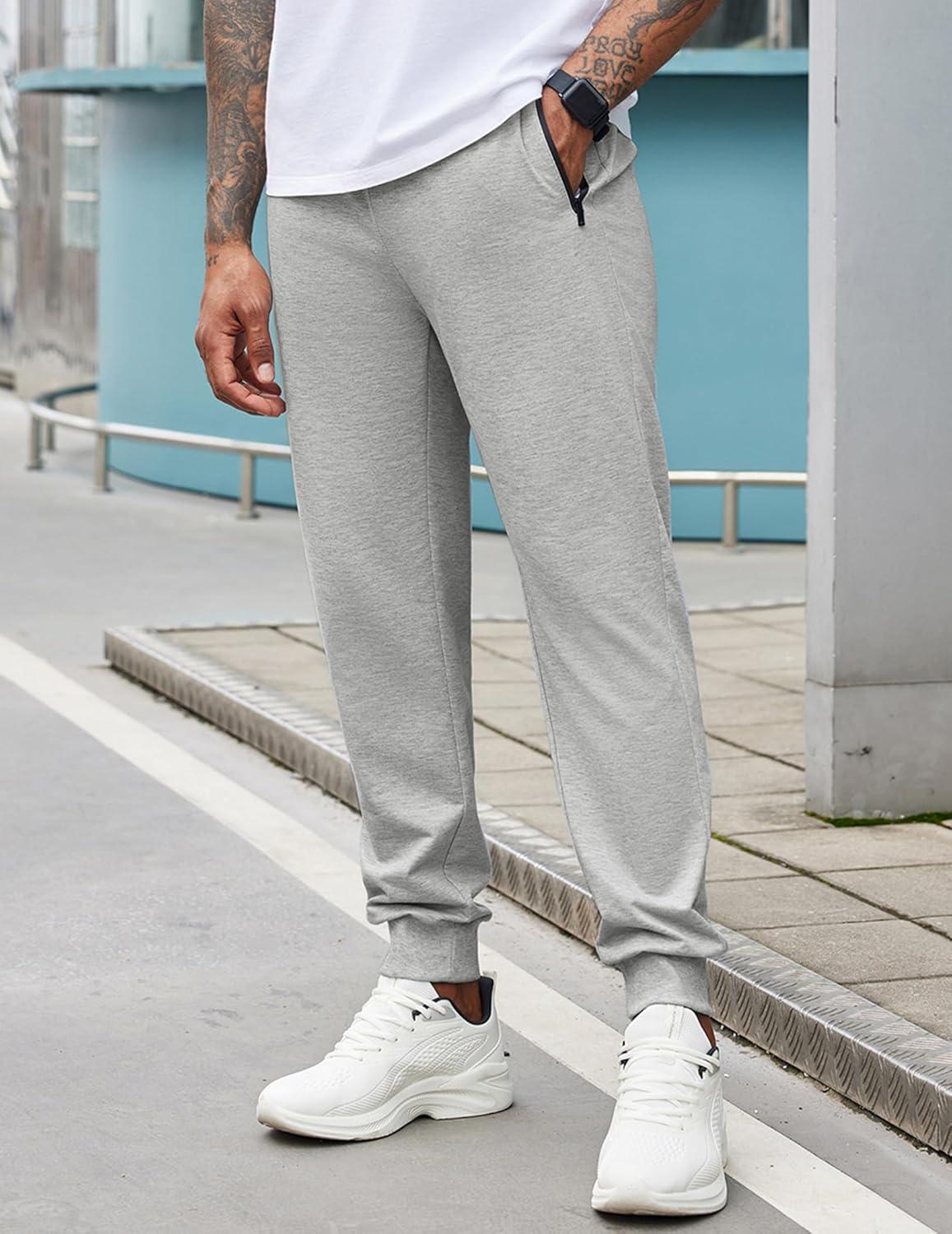 imageCOOFANDY Mens Joggers Drawstring Jogger Sweatpants with Zipper Pockets Lightweight Slim Fit Athletic Track PantsLight Gray Heather