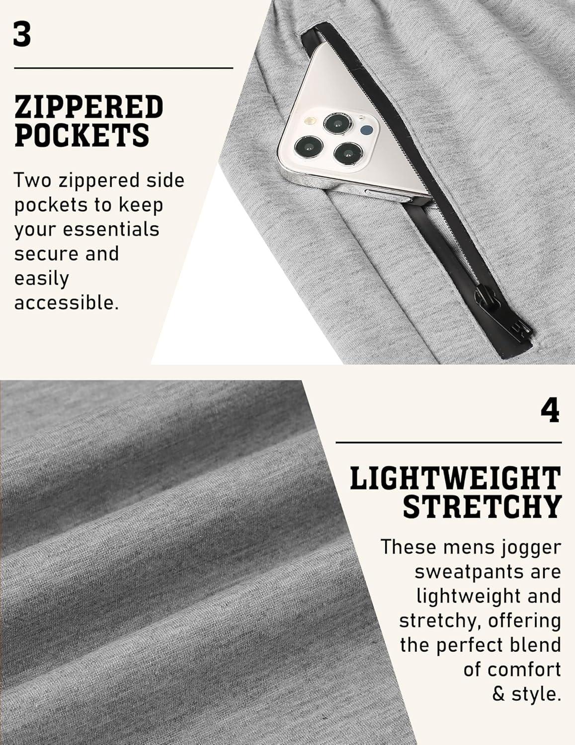 imageCOOFANDY Mens Joggers Drawstring Jogger Sweatpants with Zipper Pockets Lightweight Slim Fit Athletic Track PantsLight Gray Heather
