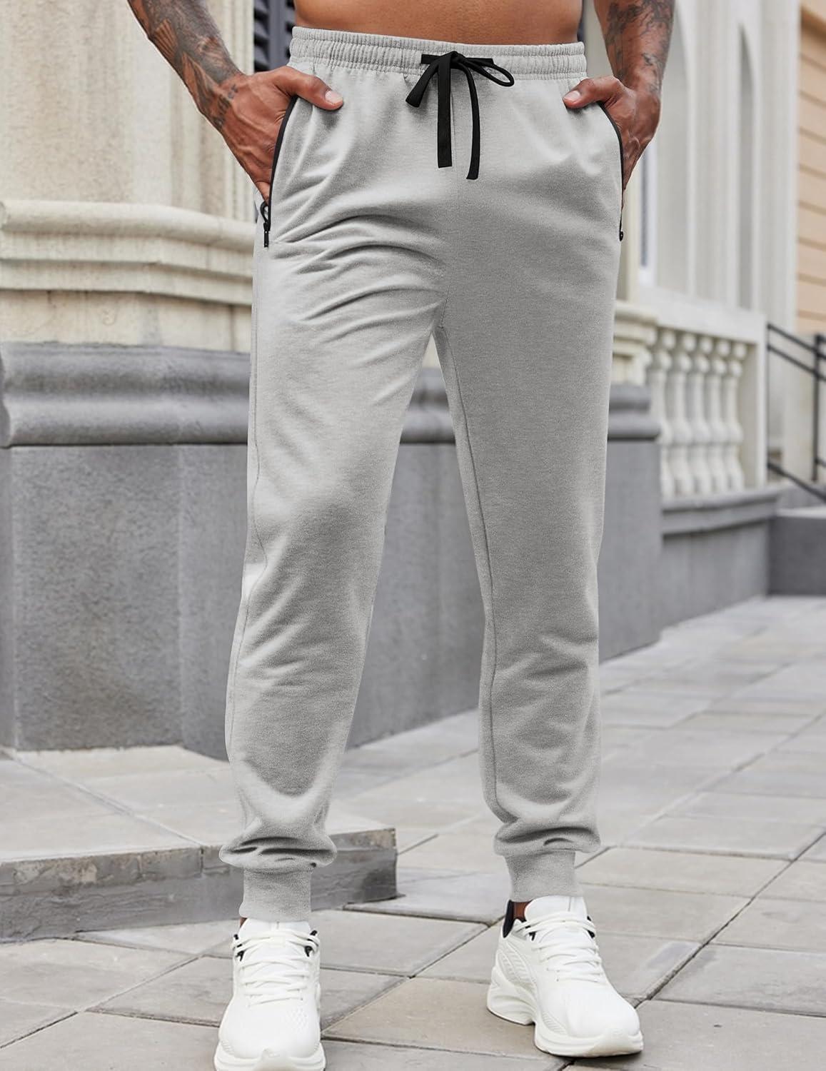 imageCOOFANDY Mens Joggers Drawstring Jogger Sweatpants with Zipper Pockets Lightweight Slim Fit Athletic Track PantsLight Gray Heather