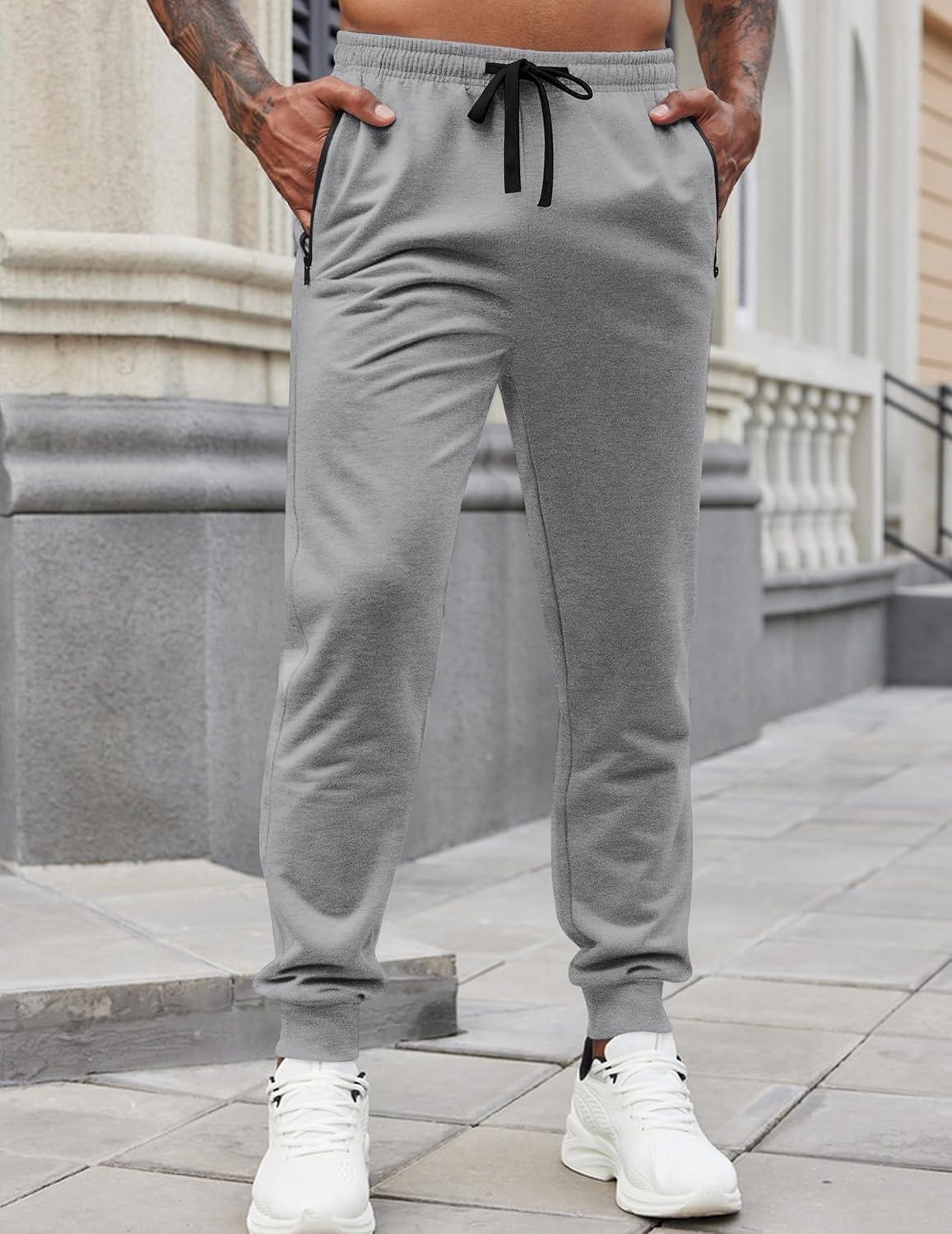imageCOOFANDY Mens Joggers Drawstring Jogger Sweatpants with Zipper Pockets Lightweight Slim Fit Athletic Track PantsMid Gray Heather
