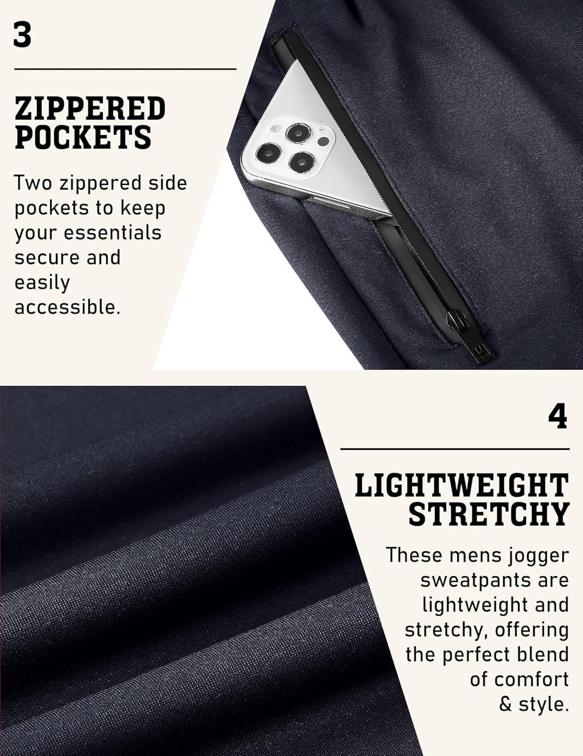 imageCOOFANDY Mens Joggers Drawstring Jogger Sweatpants with Zipper Pockets Lightweight Slim Fit Athletic Track PantsNavy Blue