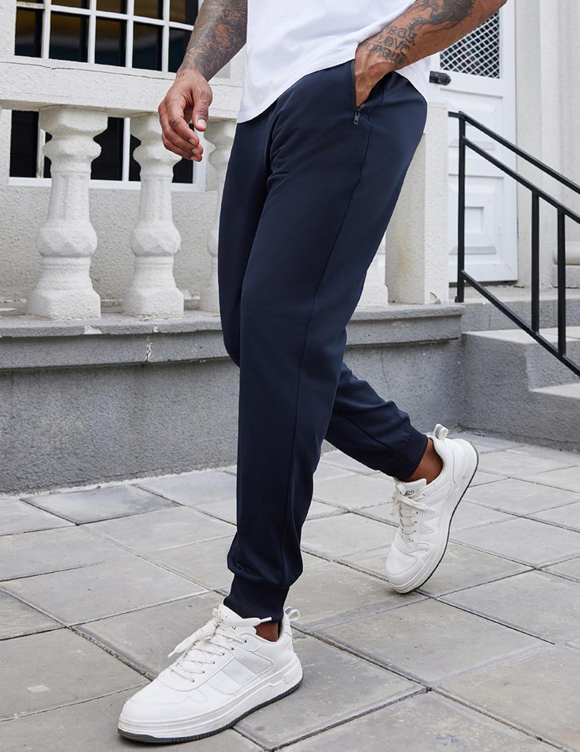 imageCOOFANDY Mens Joggers Drawstring Jogger Sweatpants with Zipper Pockets Lightweight Slim Fit Athletic Track PantsNavy Blue