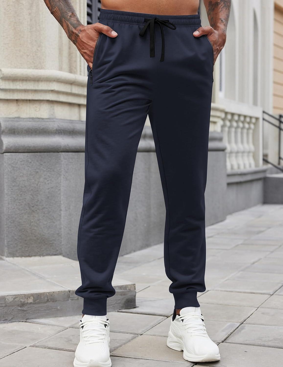 imageCOOFANDY Mens Joggers Drawstring Jogger Sweatpants with Zipper Pockets Lightweight Slim Fit Athletic Track PantsNavy Blue
