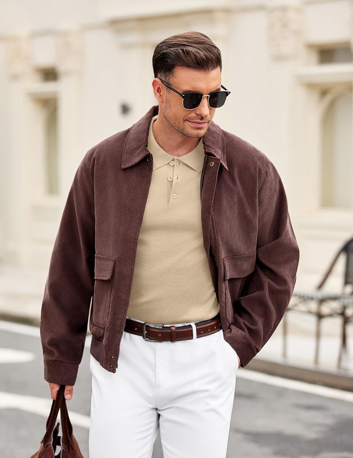 imageCOOFANDY Mens Knit Polo Sweater Long Sleeve Casual Golf Polo Lightweight Dress Button Collar Pullover SweatersLight Khaki