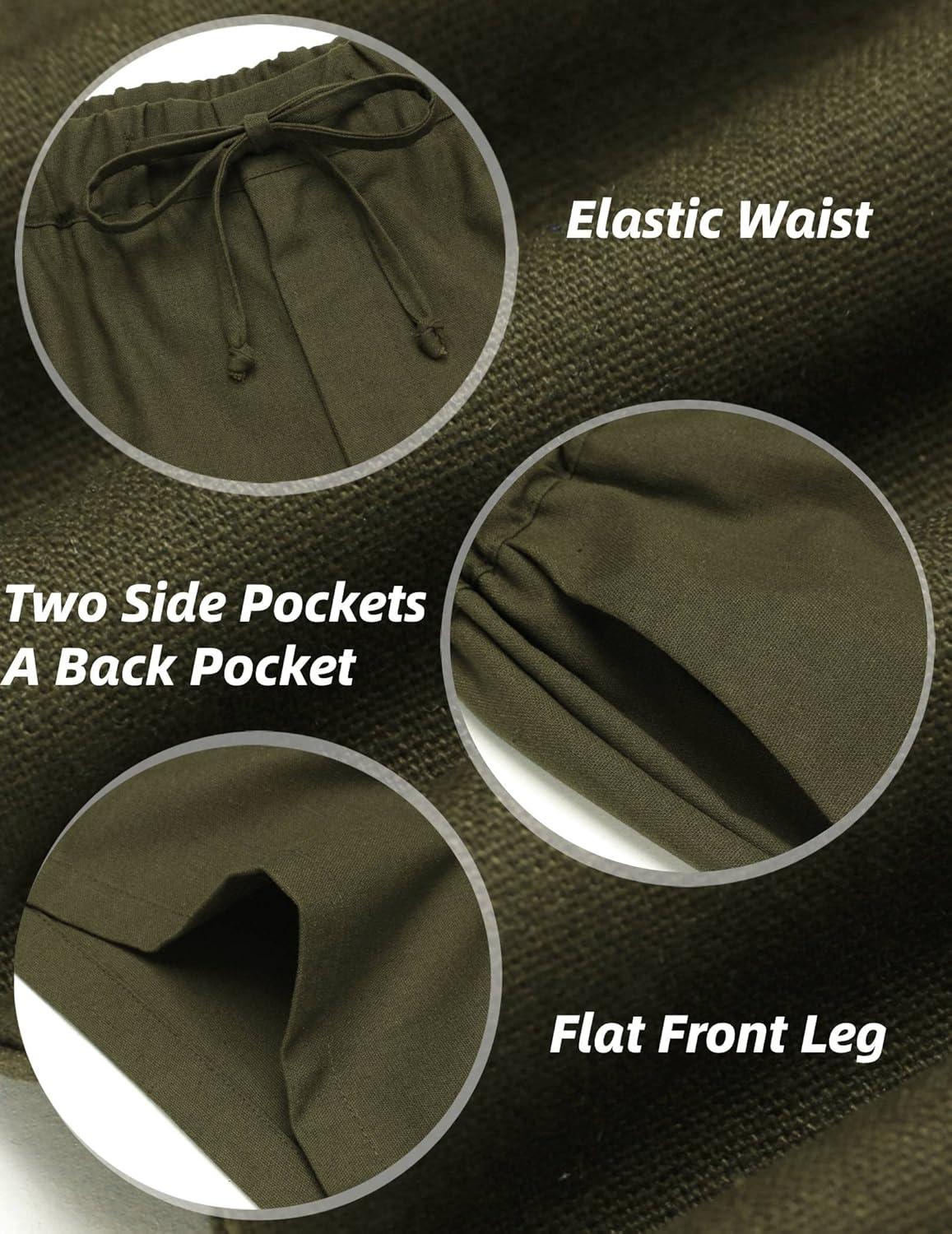 imageCOOFANDY Mens Linen Short Elastic Waist Drawstring Casual Summer Beach ShortsArmy Green