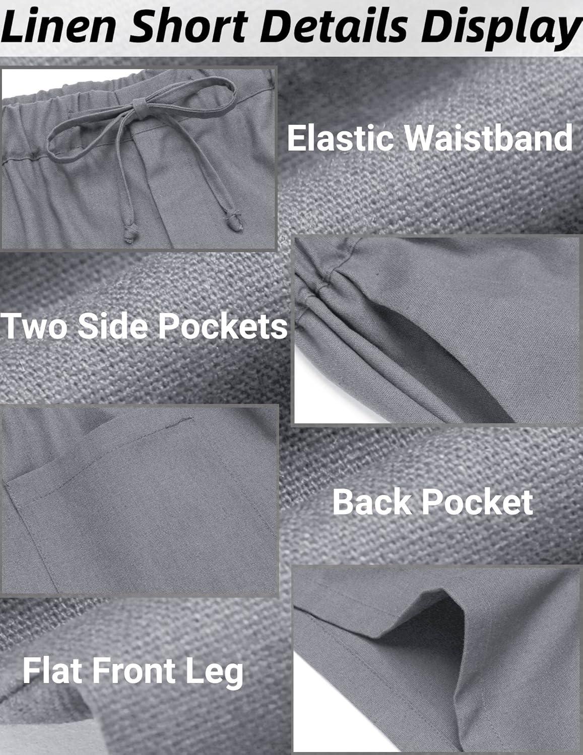 imageCOOFANDY Mens Linen Short Elastic Waist Drawstring Casual Summer Beach ShortsLight Gray