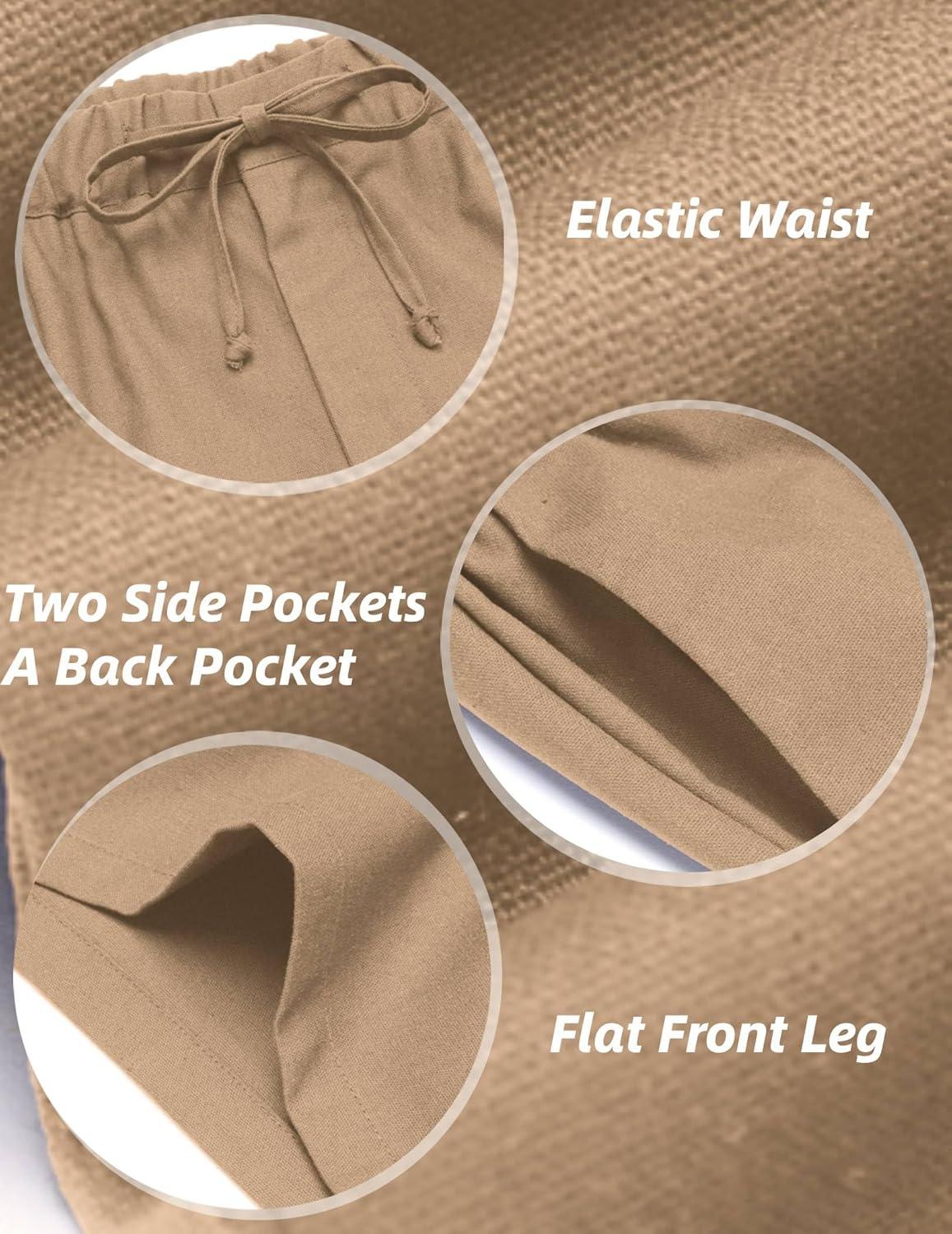 imageCOOFANDY Mens Linen Short Elastic Waist Drawstring Casual Summer Beach ShortsLight Tan