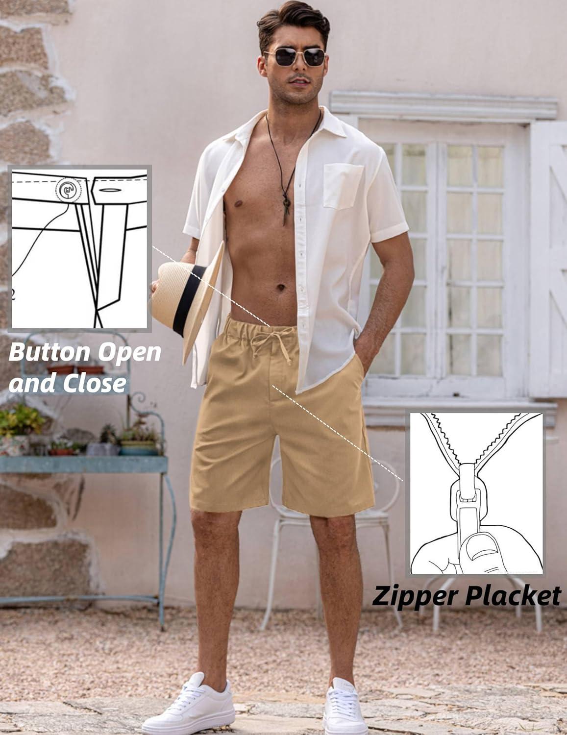 imageCOOFANDY Mens Linen Short Elastic Waist Drawstring Casual Summer Beach ShortsLight Tan