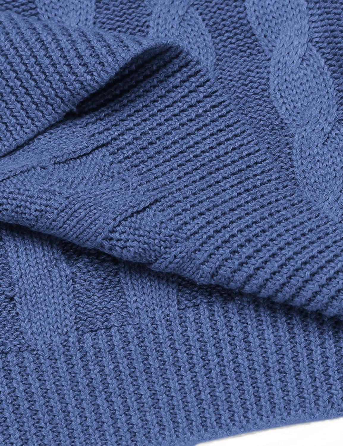 imageCOOFANDY Mens Shawl Collar Pullover Sweater Slim Fit Casual Button Cable Knit SweatersGray Blue