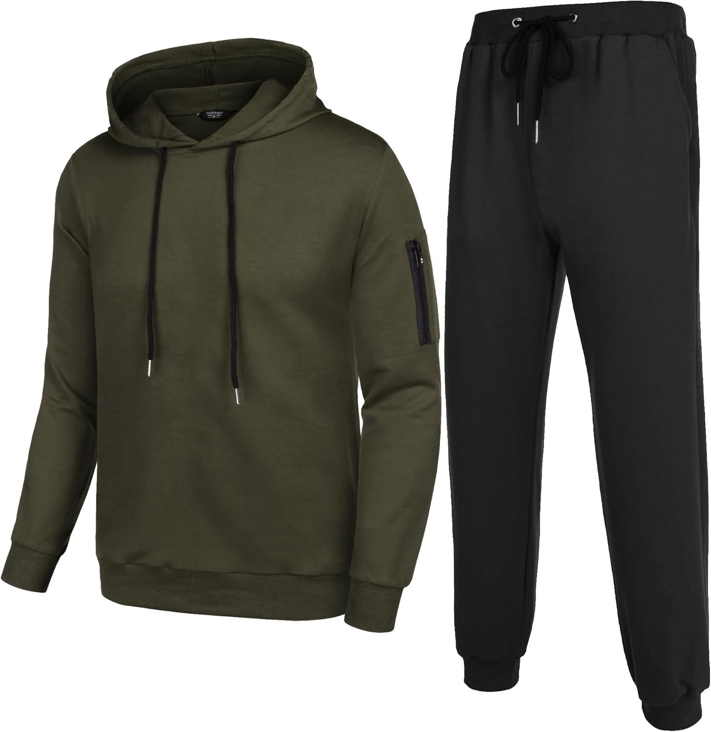 imageCOOFANDY Mens Tracksuit 2 Piece Hooded Athletic Sweatsuits Casual Running Jogging Sport Suit SetsZarmy Green Black