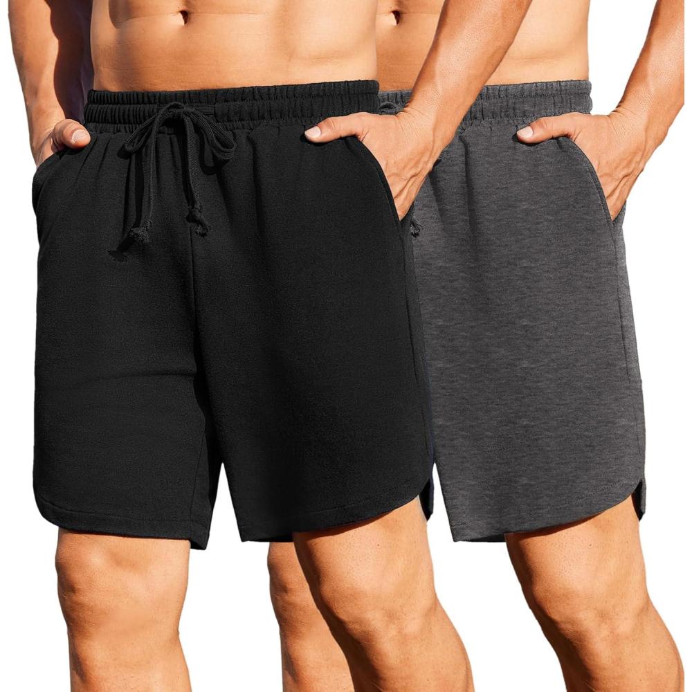 imageCOOFANDY Mens 2 Pack Gym Shorts 7 inch Athletic Workout Shorts Drawstring Sweat Shorts with Zipper Back PocketBlackDark Gray Heather