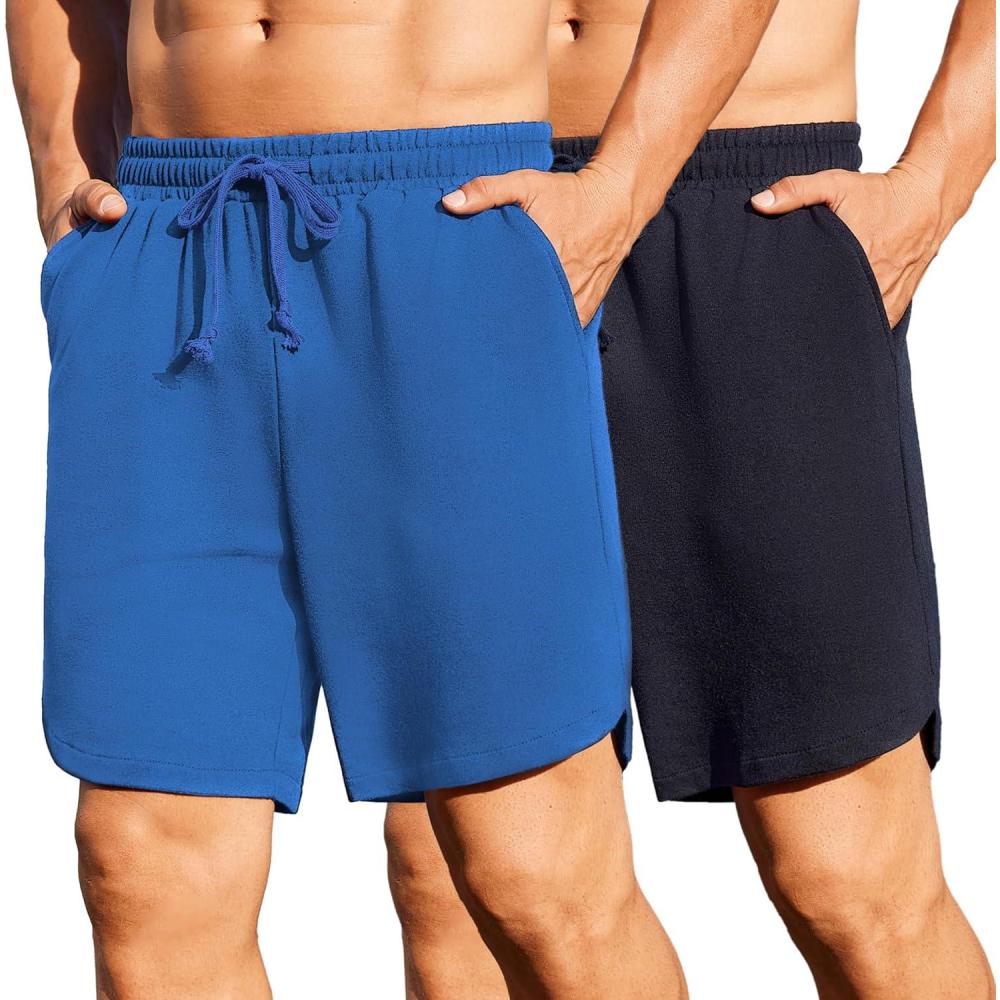 imageCOOFANDY Mens 2 Pack Gym Shorts 7 inch Athletic Workout Shorts Drawstring Sweat Shorts with Zipper Back PocketNavy BlueBlue