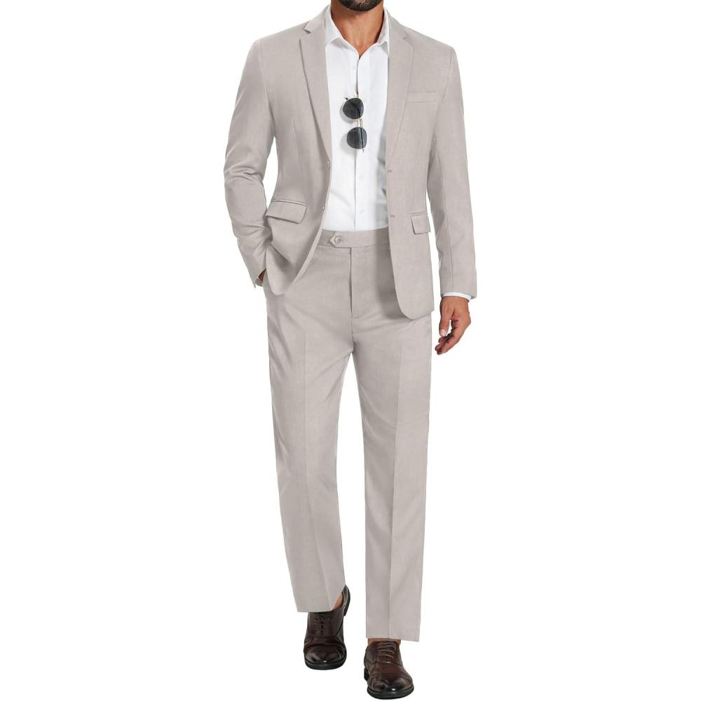 imageCOOFANDY Mens 2 Piece Suits Classic Fit Suit Set 2 Button Blazer Jacket and Dress Pants for Wedding Business PromLight Grey