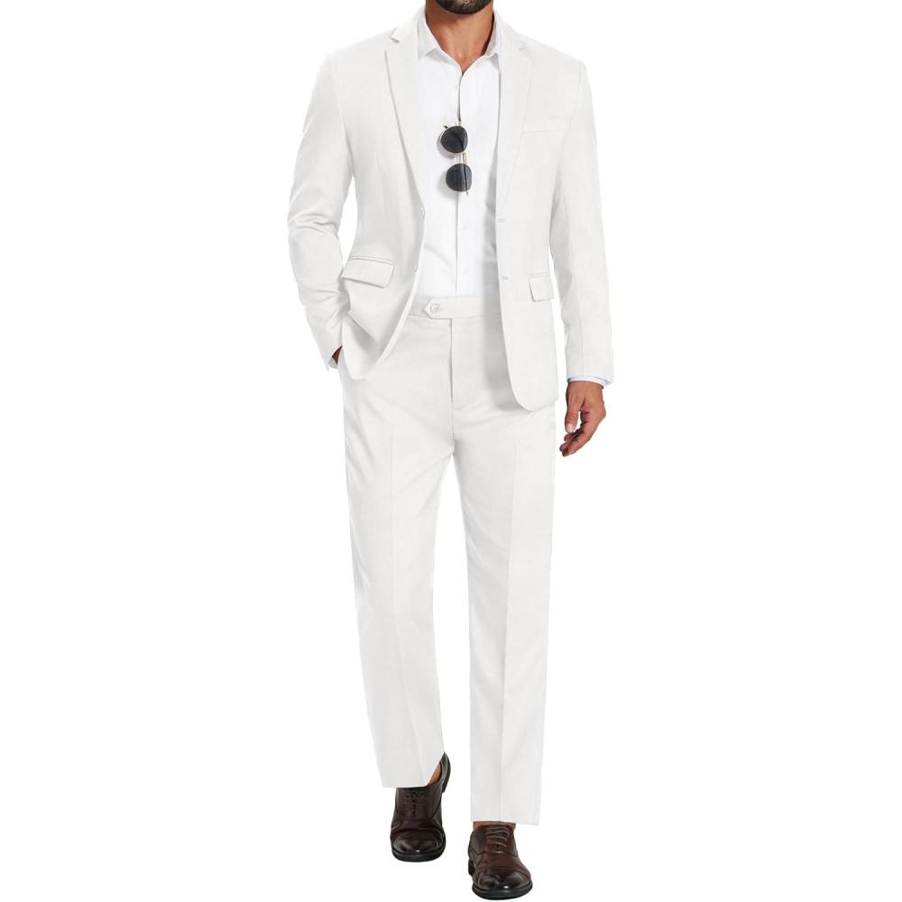 imageCOOFANDY Mens 2 Piece Suits Classic Fit Suit Set 2 Button Blazer Jacket and Dress Pants for Wedding Business PromWhite