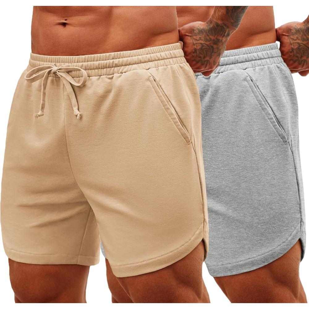 imageCOOFANDY Mens Athletic Shorts 7 Inch Quick Dry Breathable Lightweight Gym Workout Shorts with PocketsKhakiGrey