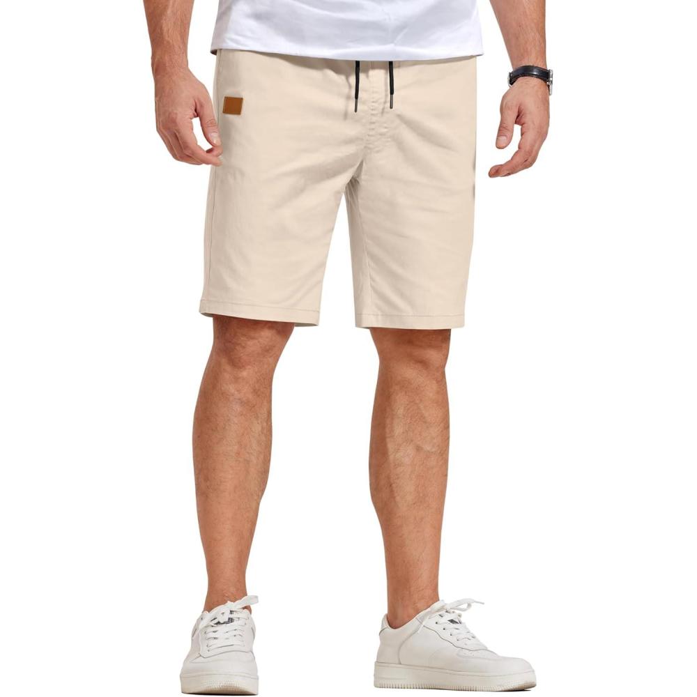 imageCOOFANDY Mens Casual Shorts Cotton Elastic Waist Drawstring Shorts Lightweight Summer Beach ShortsAbeige