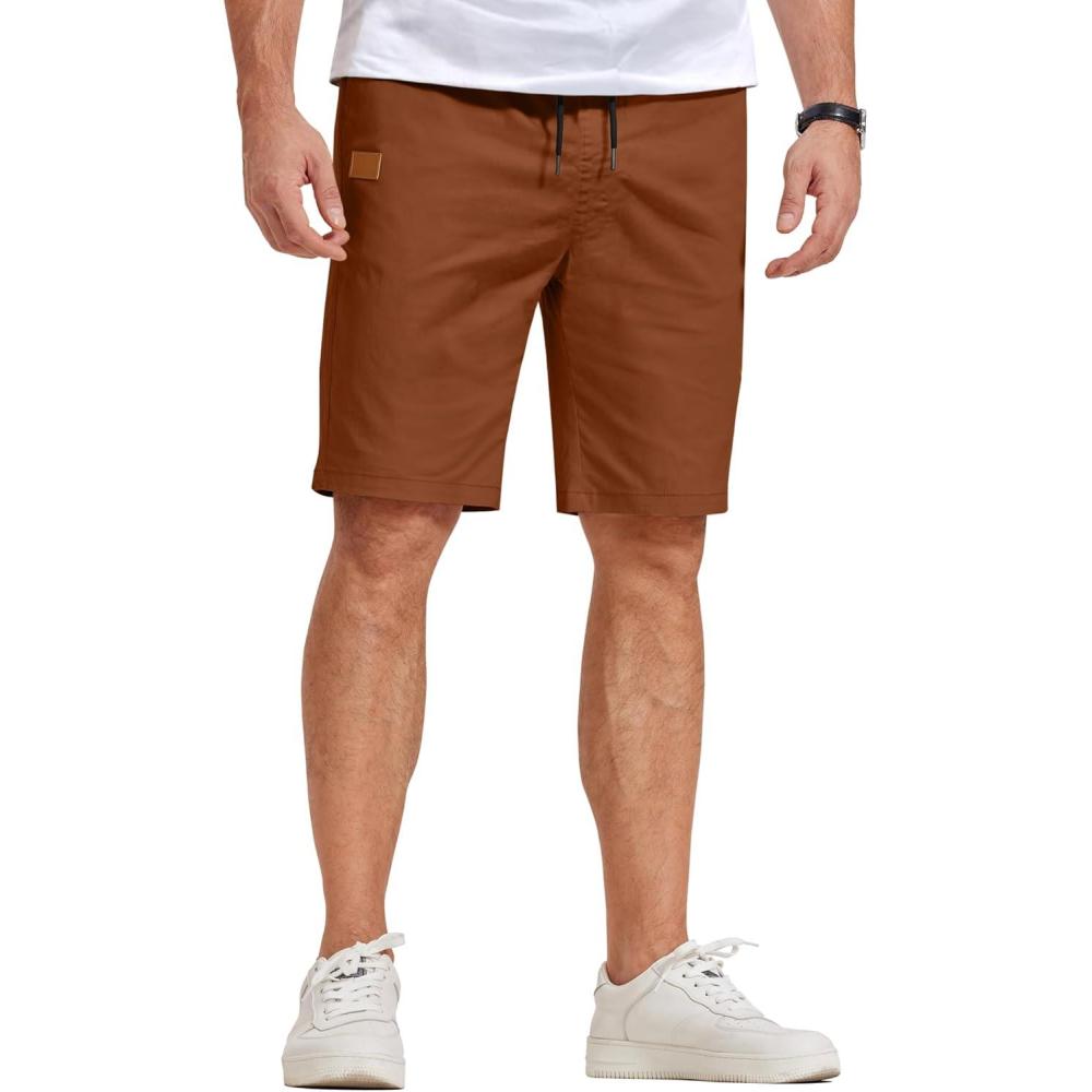 imageCOOFANDY Mens Casual Shorts Cotton Elastic Waist Drawstring Shorts Lightweight Summer Beach ShortsAbrown2