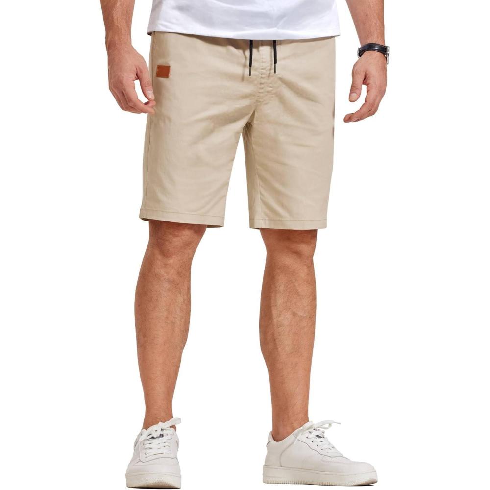 imageCOOFANDY Mens Casual Shorts Cotton Elastic Waist Drawstring Shorts Lightweight Summer Beach ShortsAkhaki