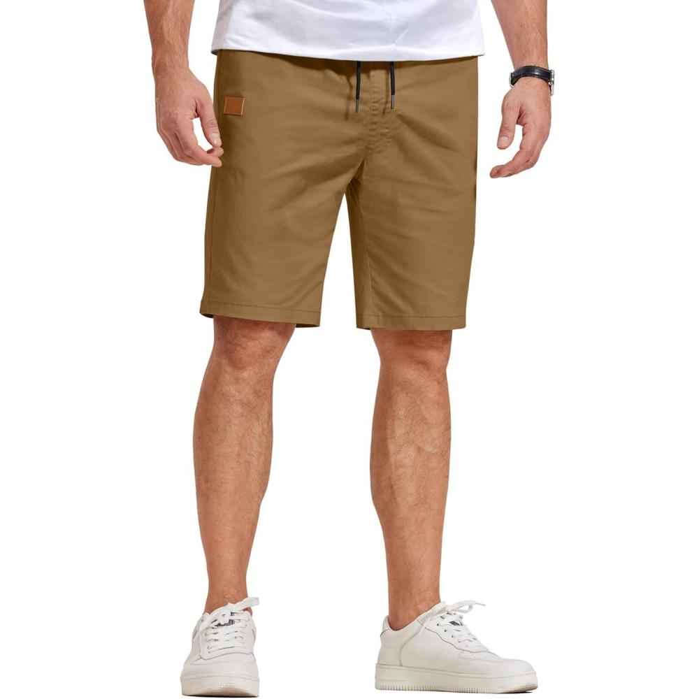 imageCOOFANDY Mens Casual Shorts Cotton Elastic Waist Drawstring Shorts Lightweight Summer Beach ShortsAturmeric