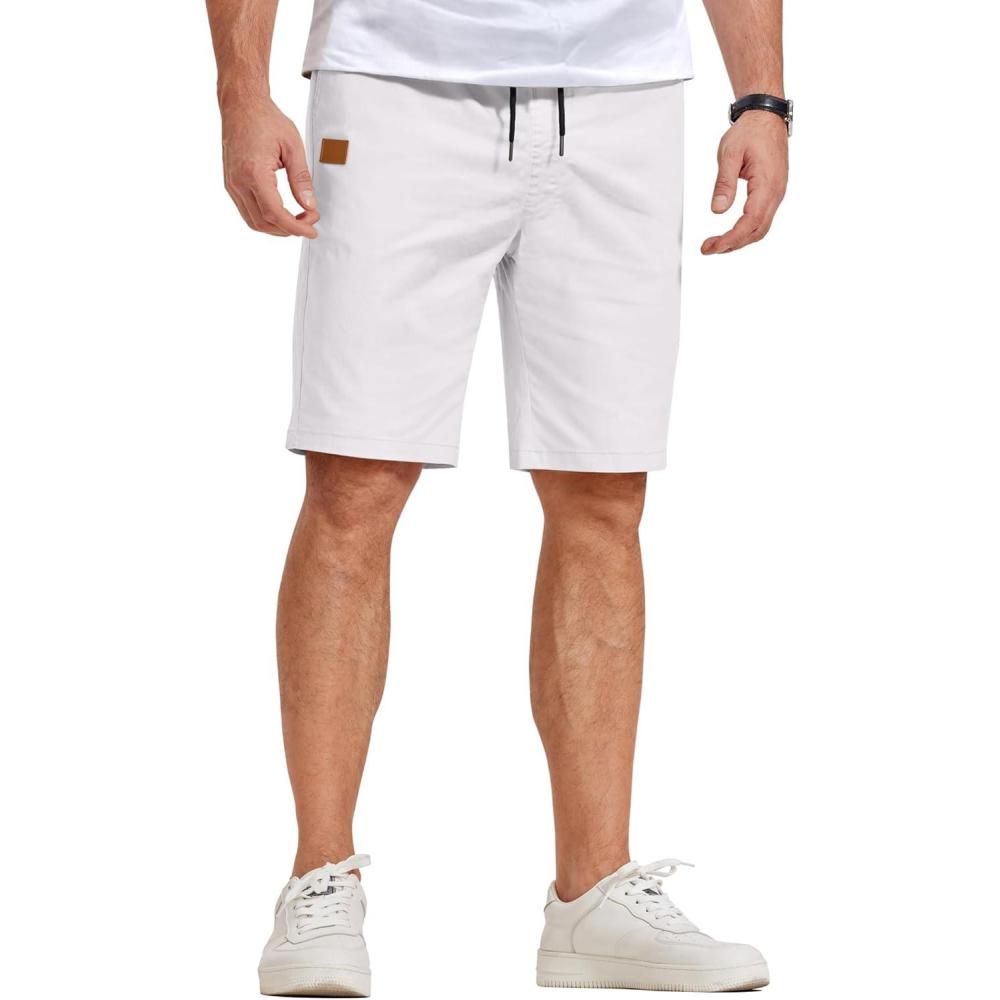 imageCOOFANDY Mens Casual Shorts Cotton Elastic Waist Drawstring Shorts Lightweight Summer Beach ShortsAwhite