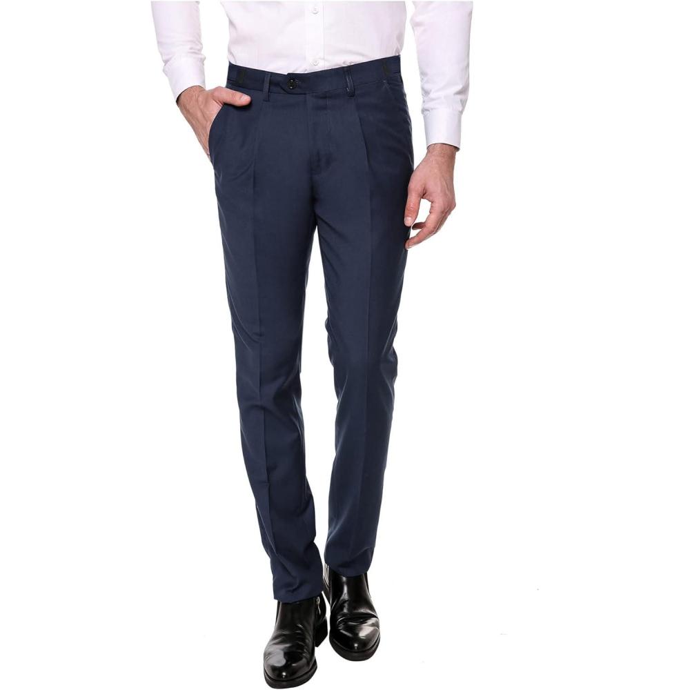 imageCOOFANDY Mens Classic Fit Flat Front Dress Pants No Iron Premium Casual Pants Expandable Waist Suit PantsNavy Blue