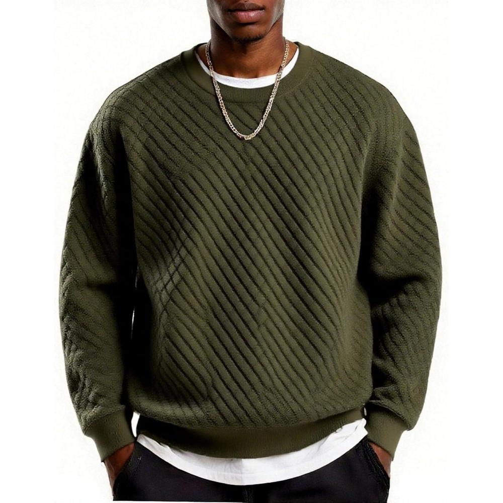 imageCOOFANDY Mens Crewneck Sweatshirt Geometric Texture Casual Long Sleeve Sweatshirts Fashion Pullover ShirtsArmy Green