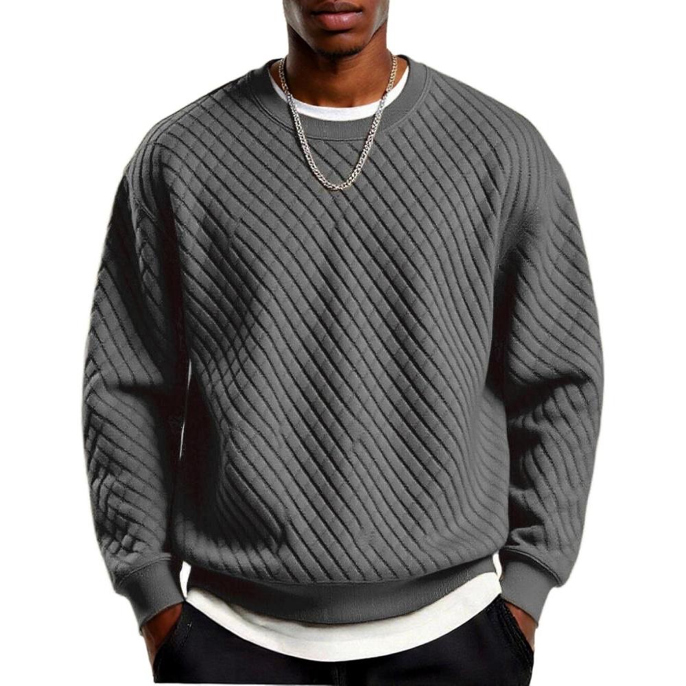 imageCOOFANDY Mens Crewneck Sweatshirt Geometric Texture Casual Long Sleeve Sweatshirts Fashion Pullover ShirtsDark Grey