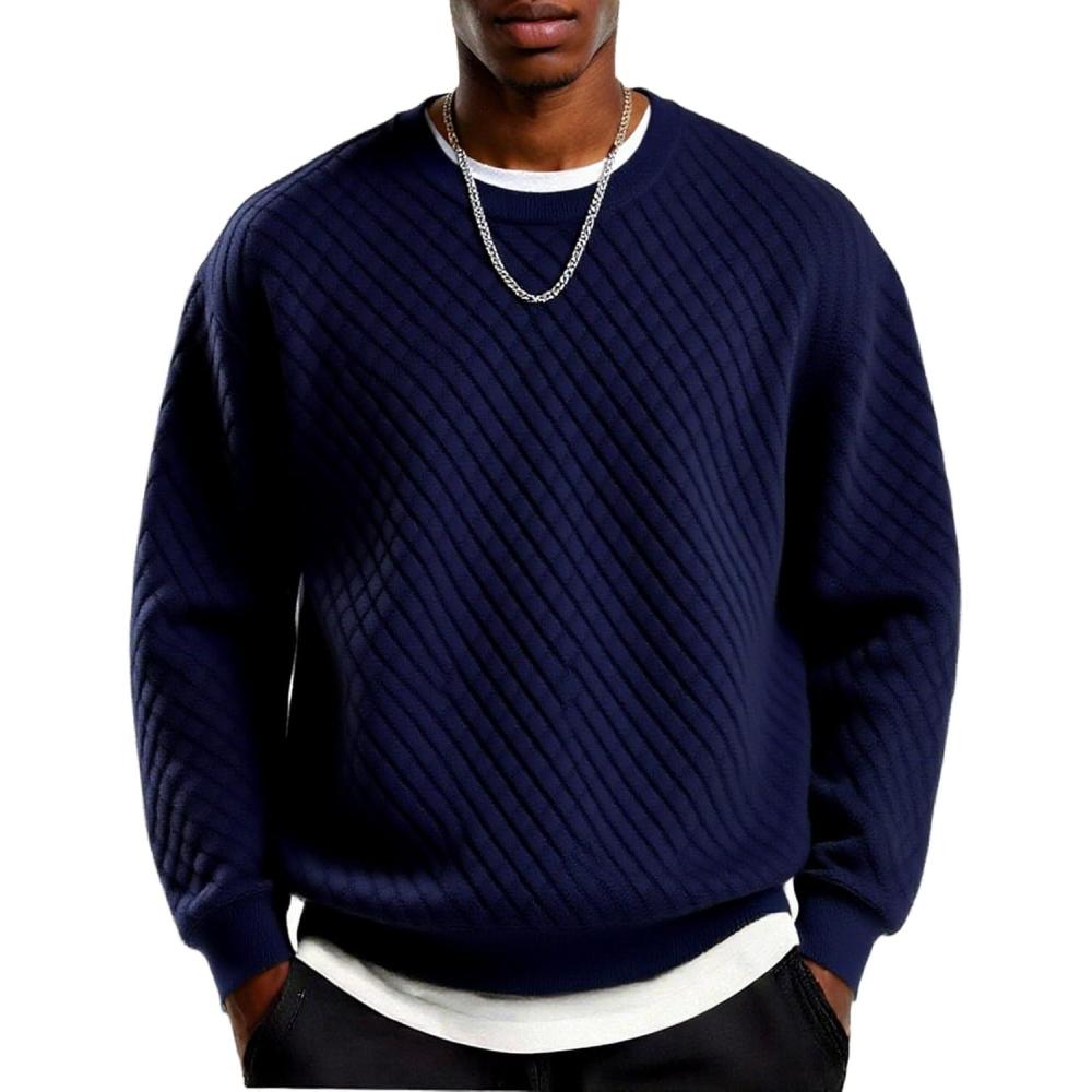 imageCOOFANDY Mens Crewneck Sweatshirt Geometric Texture Casual Long Sleeve Sweatshirts Fashion Pullover ShirtsNavy Blue