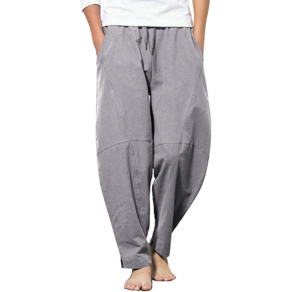 imageCOOFANDY Mens Linen Harem Drawstring Pants Casual Elastic Waist Lightweight Trouser Hippie Summer Beach Yoga PantsA  Grey
