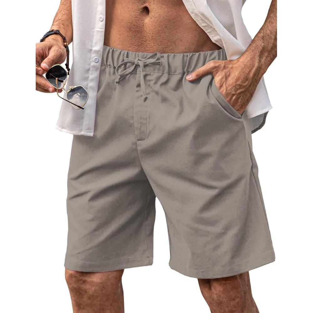 imageCOOFANDY Mens Linen Short Elastic Waist Drawstring Casual Summer Beach ShortsMedium Gray
