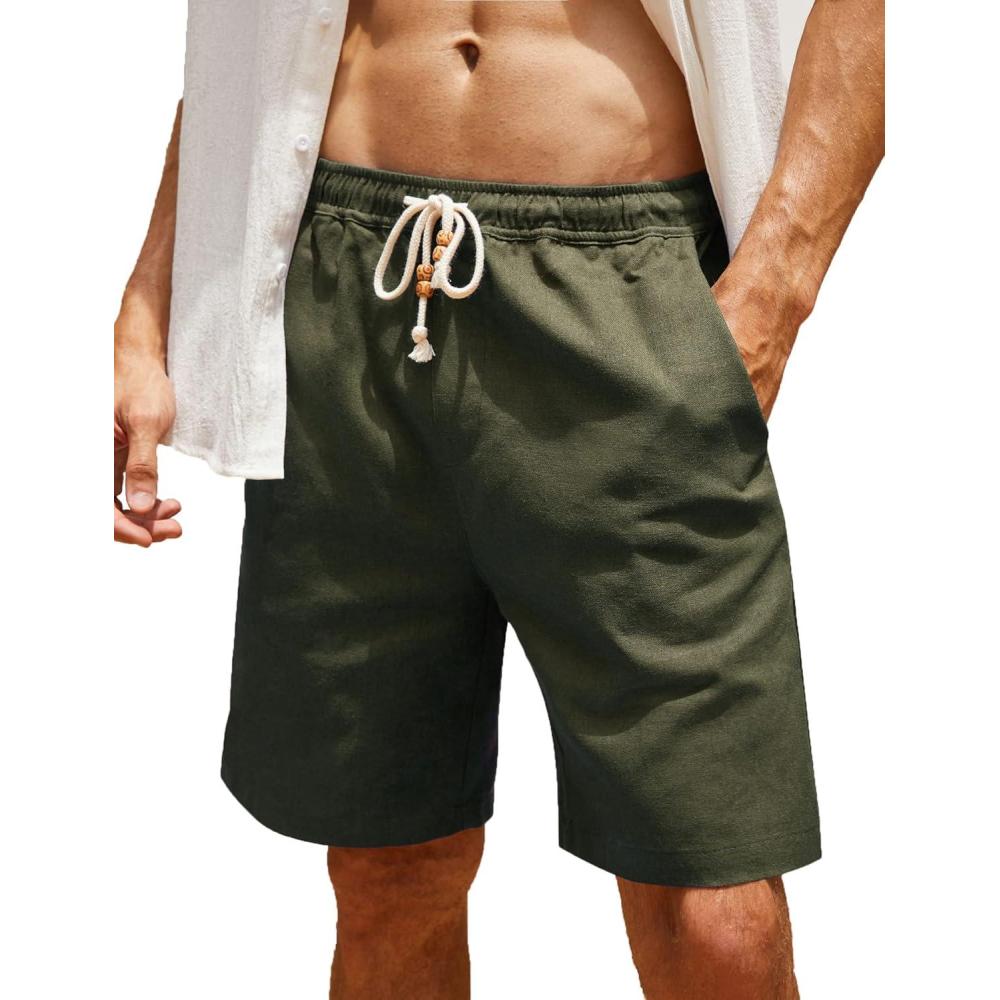 imageCOOFANDY Mens Linen Shorts Casual Elastic Waist Drawstring Summer Beach ShortsGreen