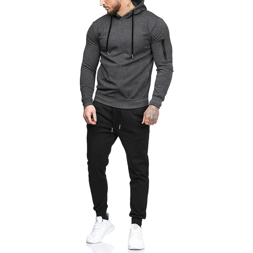 imageCOOFANDY Mens Tracksuit 2 Piece Hooded Athletic Sweatsuits Casual Running Jogging Sport Suit SetsZdark Grey Black