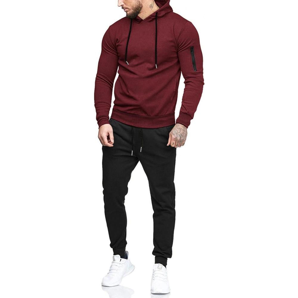 imageCOOFANDY Mens Tracksuit 2 Piece Hooded Athletic Sweatsuits Casual Running Jogging Sport Suit SetsZwine Red Black
