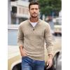 COOFANDY Men Quarter Button Sweater Pullover Cable Knit Henley Mock Neck Sweater(Beige)
