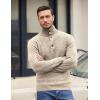 COOFANDY Men Quarter Button Sweater Pullover Cable Knit Henley Mock Neck Sweater(Beige)