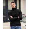 COOFANDY Men Quarter Button Sweater Pullover Cable Knit Henley Mock Neck Sweater(Black)